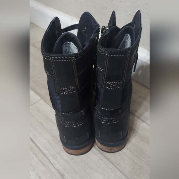 Sorel Emelie Conquest Boots Black Leather Moto Waterproof Shoes Women's Size 7.5 - Picture 3 of 7